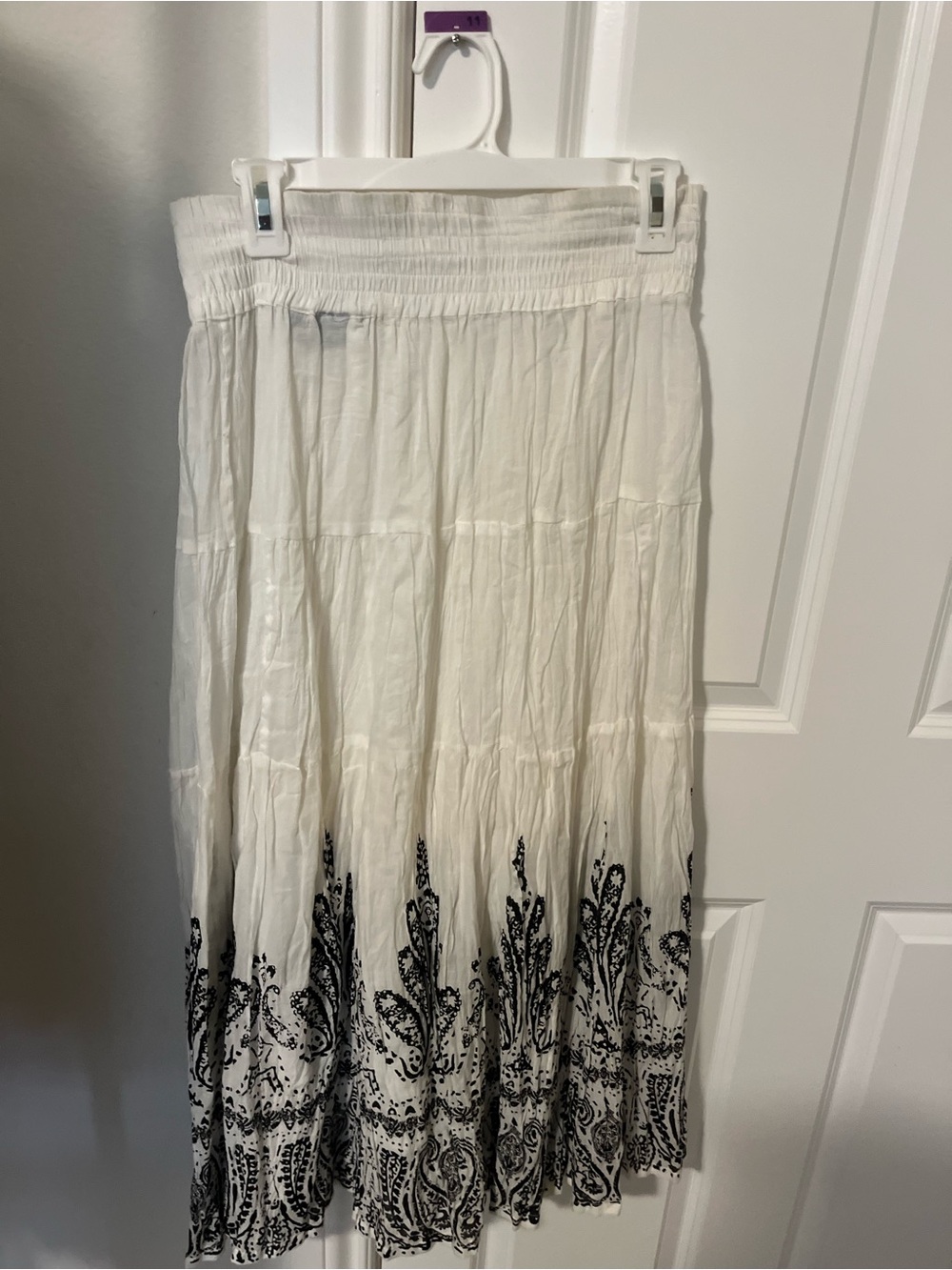 Indigo White Maxi Skirt with Black Floral Border